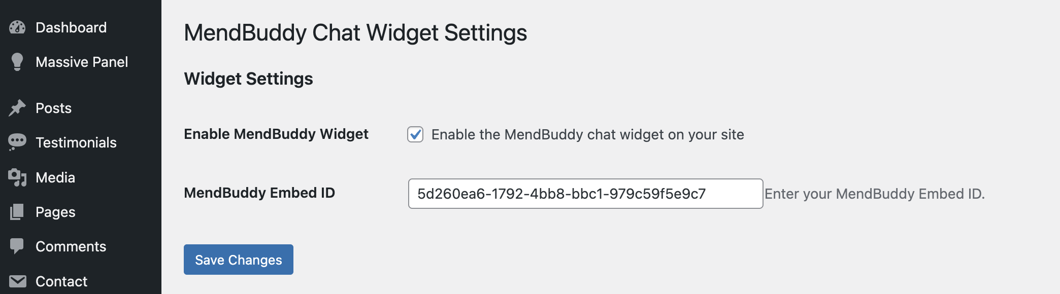 Settings > mendbuddy Chat Widget